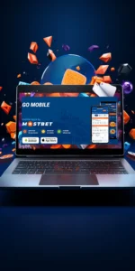 laptop with download page for the Mostbet mobile application